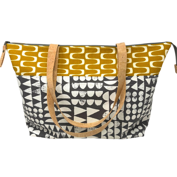 Large Tote, Organic Cotton Mustard & Gray