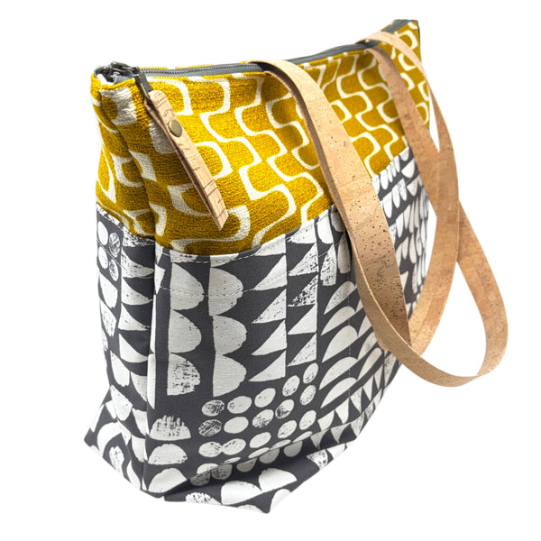 Large Tote, Organic Cotton Mustard & Gray