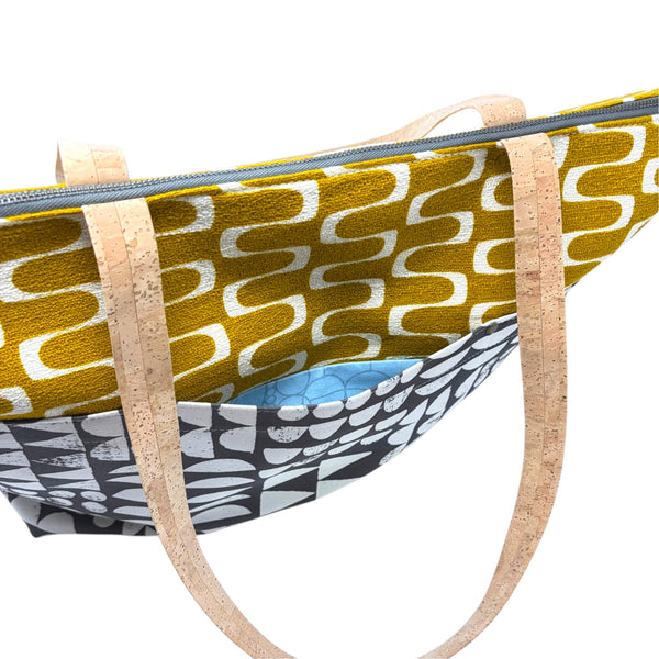 Large Tote, Organic Cotton Mustard & Gray