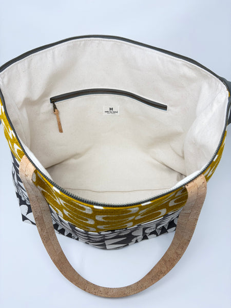 Large Tote, Organic Cotton Black and Citron Arrow