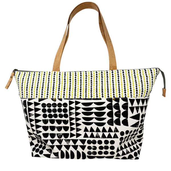 Large Tote, Organic Cotton Black and Citron Arrow