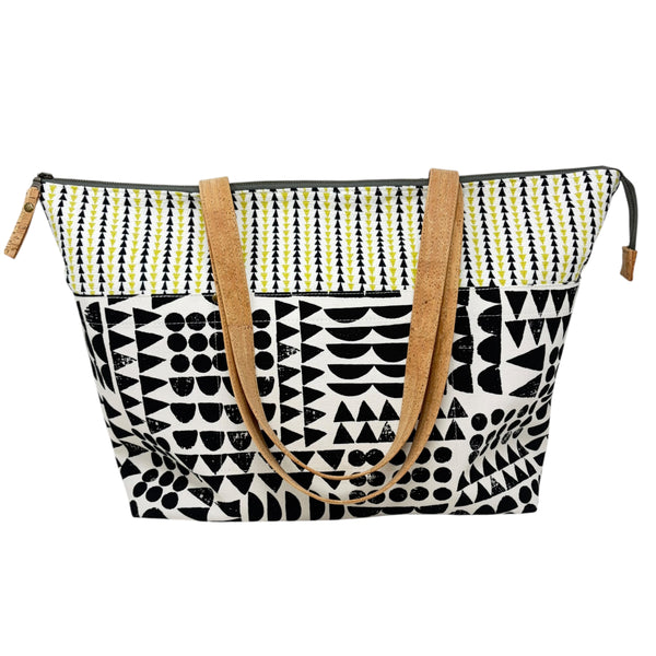 Large Tote, Organic Cotton Black and Citron Arrow