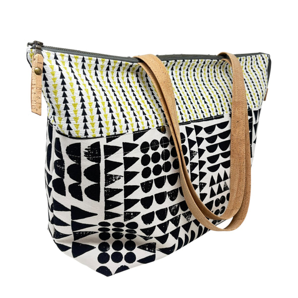 Large Tote, Organic Cotton Black and Citron Arrow