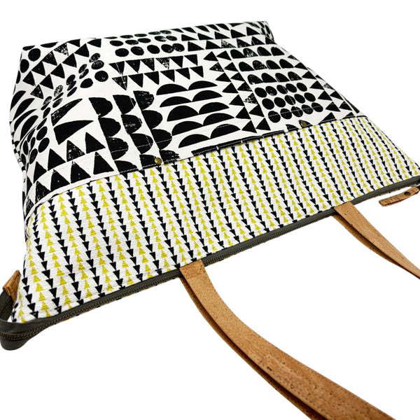 Large Tote, Organic Cotton Black and Citron Arrow