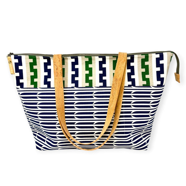 Large Tote, Organic Cotton Navy & Green