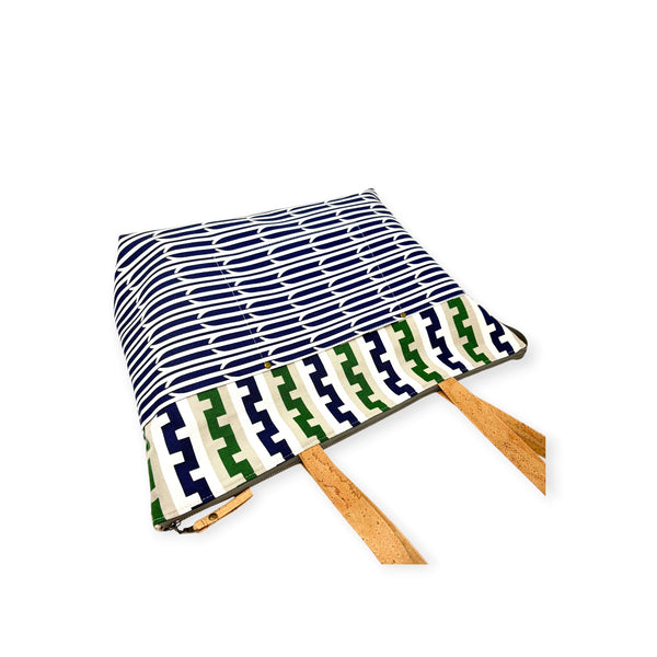 Large Tote, Organic Cotton Navy & Green