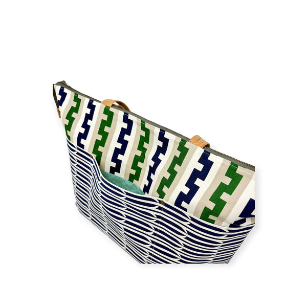 Large Tote, Organic Cotton Navy & Green