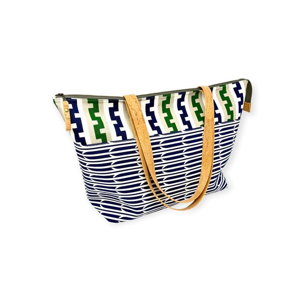 Large Tote, Organic Cotton Navy & Green
