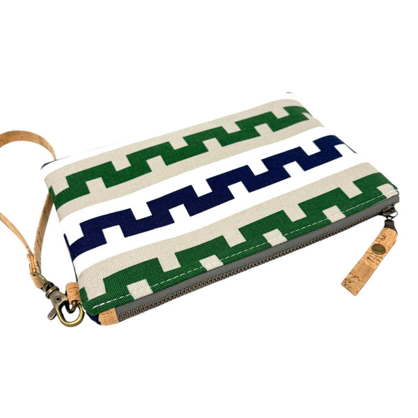 Organic Wristlet Navy & Green