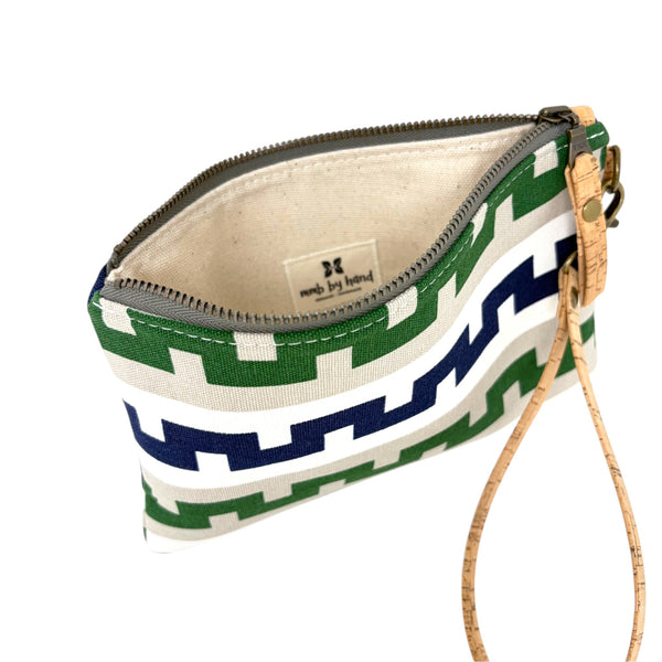 Organic Wristlet Navy & Green