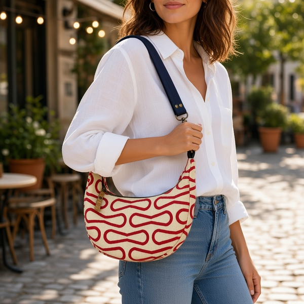 Sling Bag, Organic Cotton Pink Retro Loop