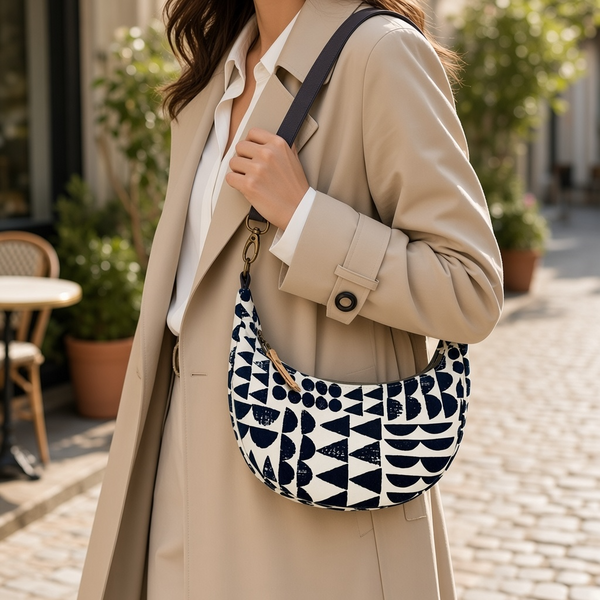 Sling Bag, Organic Cotton Blue Imprint