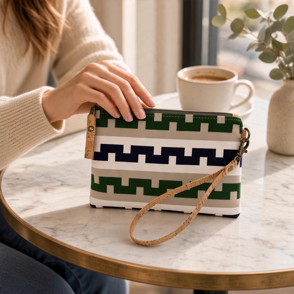Organic Wristlet Navy & Green