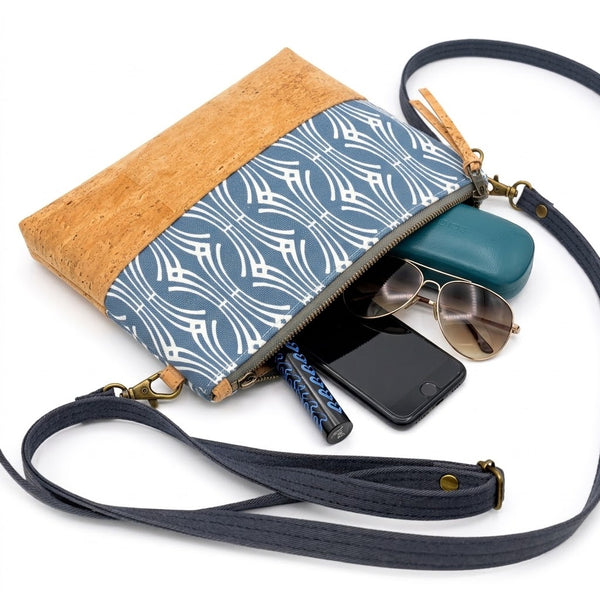 Organic & Cork Mini Crossbody - Blue Hadia