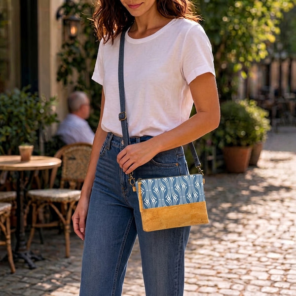 Organic & Cork Mini Crossbody - Blue Hadia
