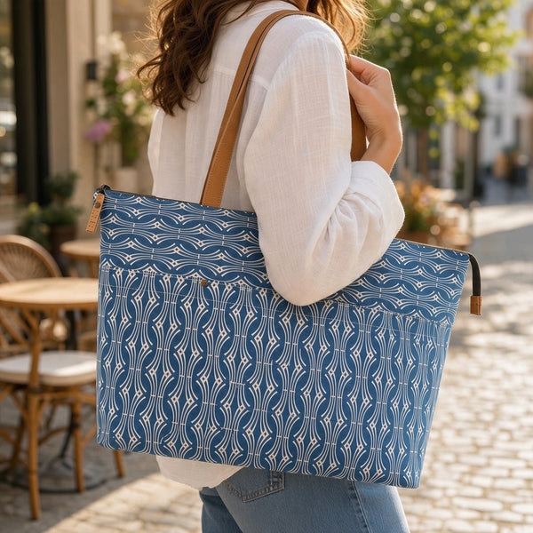 Large Tote, Organic Cotton Blue Hadia