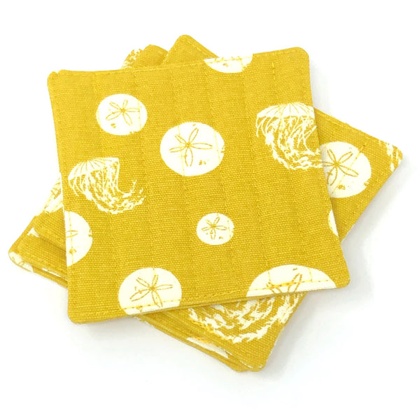Coasters Set of 4 Charley Harper Gold Jellyfish & Sand Dollars