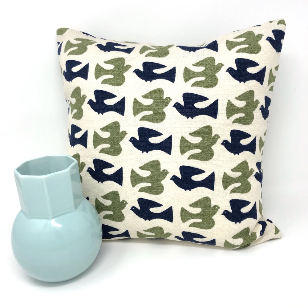 Throw Pillow Cover Barkcloth Olive & Navy On the Fly