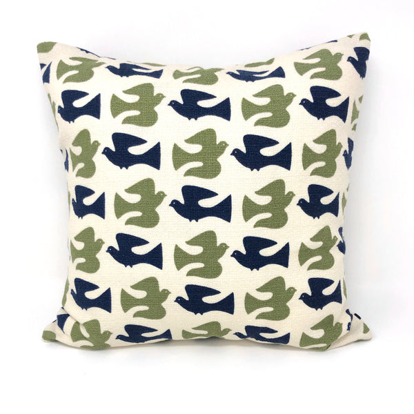 Throw Pillow Cover Barkcloth Olive & Navy On the Fly