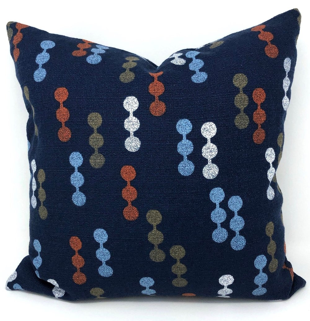 Throw Pillow Cover Barkcloth Navy Dot to Dot