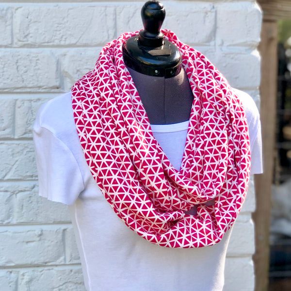 Infinity Scarf Pink Triangles Knit