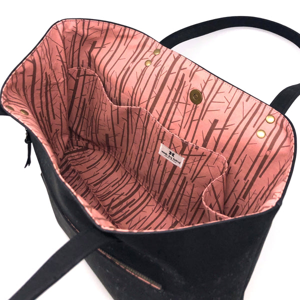 Bucket Tote Sustainable Black Cork  - Customize Your Lining!