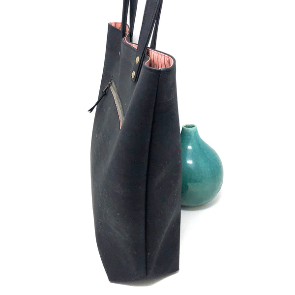 Bucket Tote Sustainable Black Cork  - Customize Your Lining!