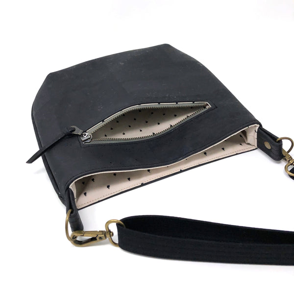 Sustainable Black Cork Small Crossbody - Customize Your Lining!