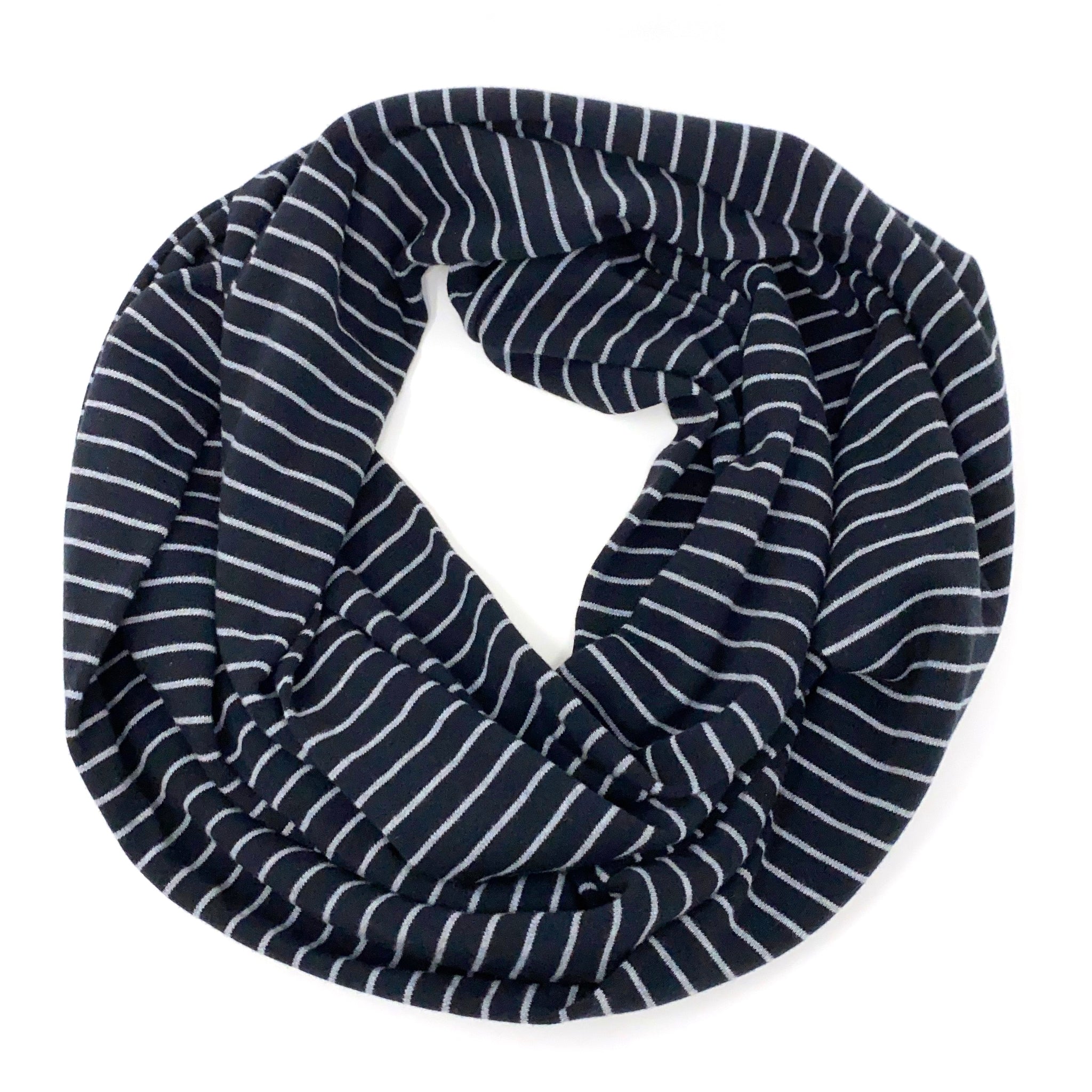 Infinity Scarf Black and Gray Stripes