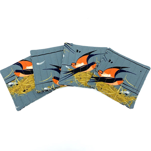 Coasters Set of 4 Charley Harper Barn Swallow Graphite